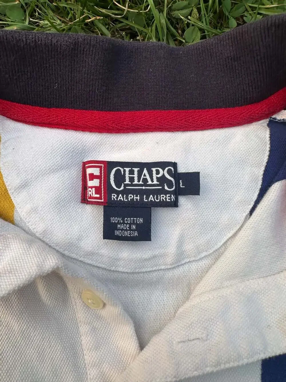 Vintage Chaps Ralph Lauren Men's Multi-Color Vertical Striped Short Sleeve Polo